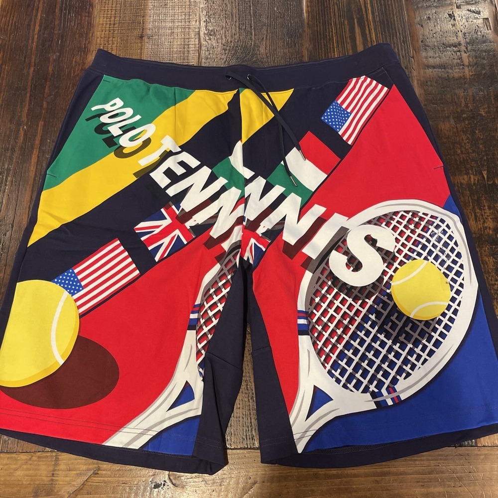 Polo by Ralph Lauren Navy Red Green Yellow Multicolor Tennis Graphic Shorts